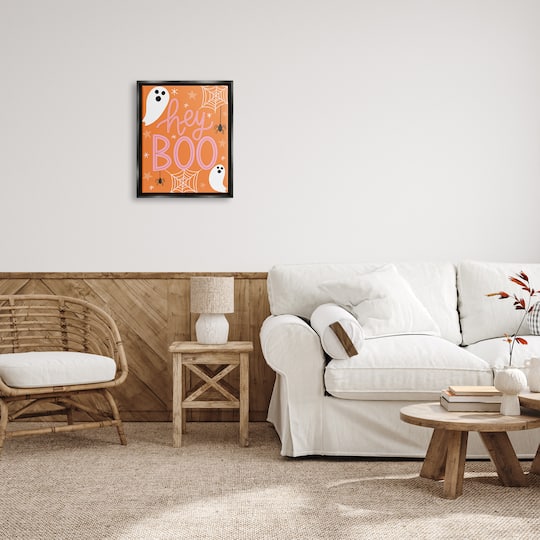 Stupell Industries Hey Boo Orange Halloween Ghosts Framed Floater Canvas Wall Art